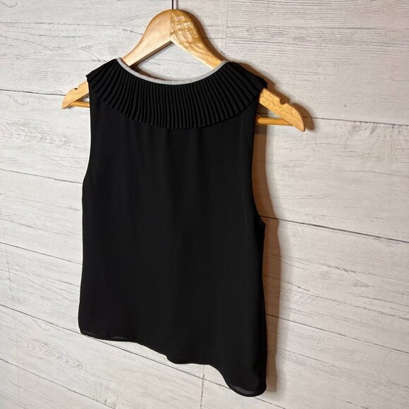 Zara Blouse Womens Size XS Black and White Peter Pan Pleated Collar Sleeveless - Picture 12 of 14